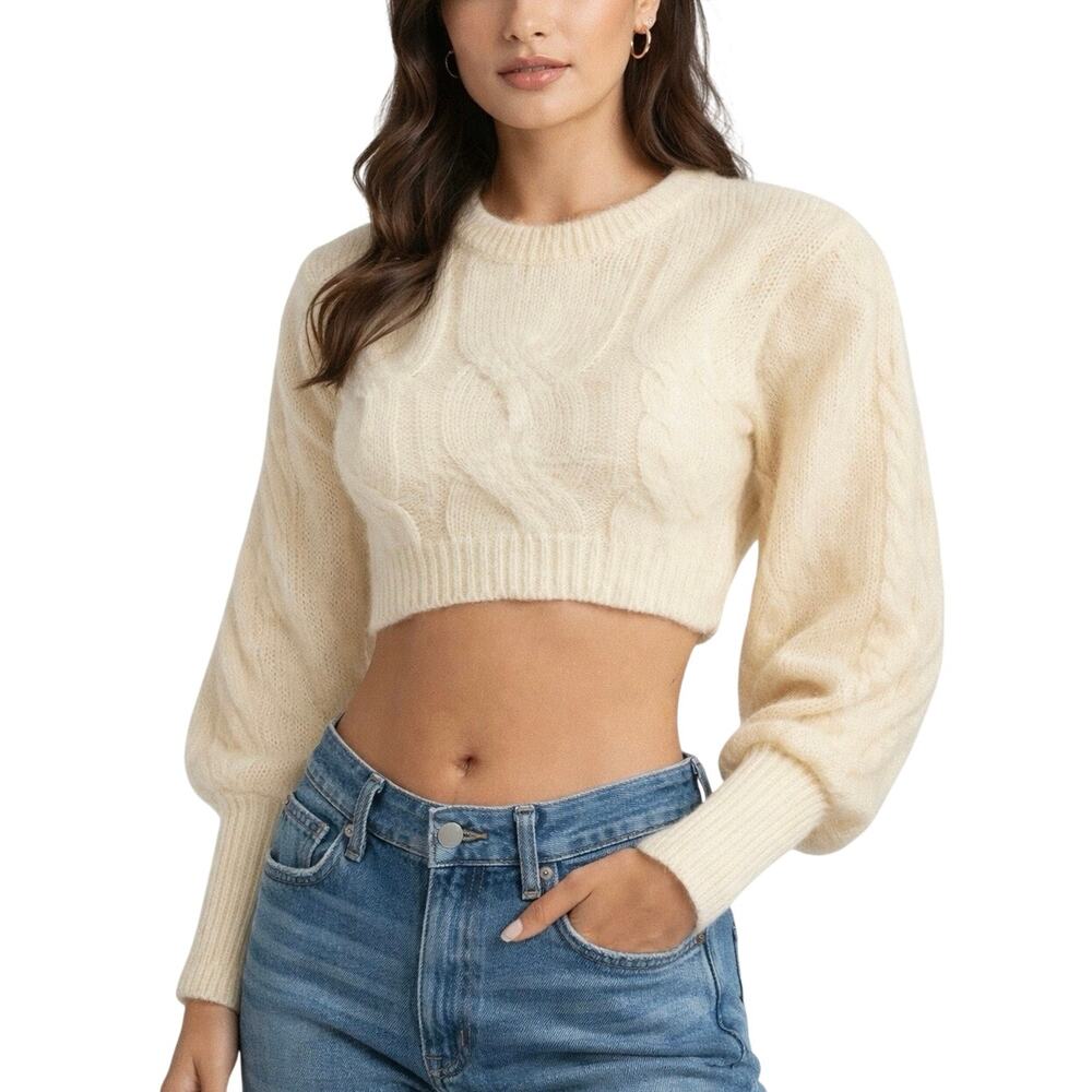 Greta Boldini Eclaire Ivory Mohair Merino Wool Balloon Sleeve Sweater XS Italy